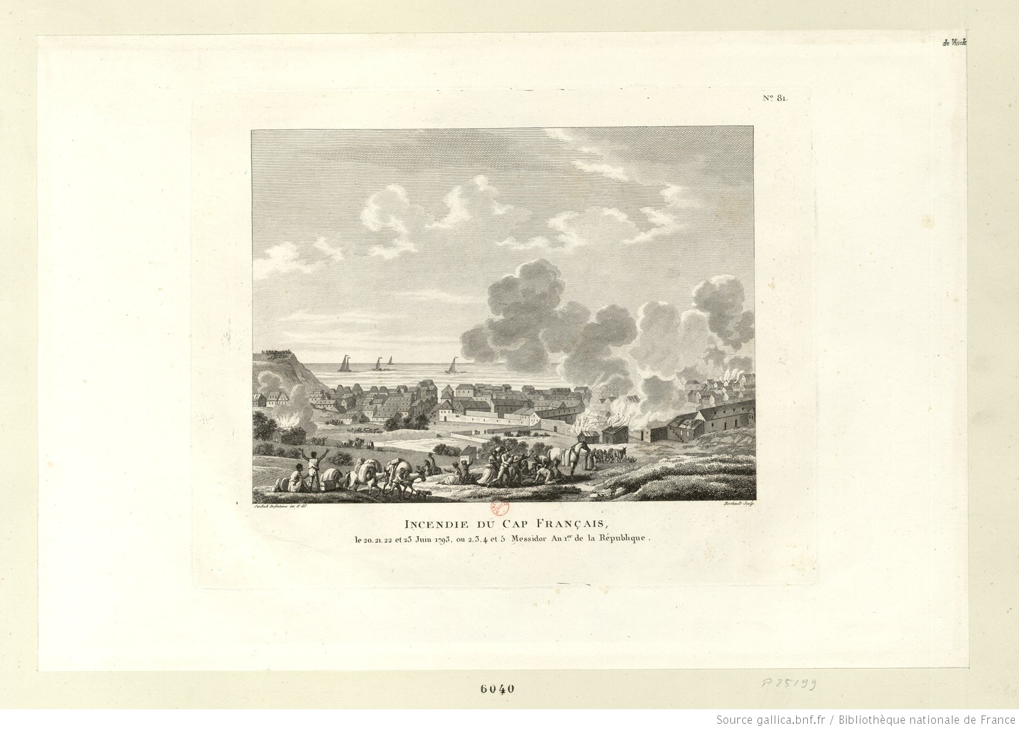 Cap Francais Incendie du 20-23 juin 1793  - Eau-forte par Duplessi-Bertaux