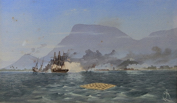 HMS Bulldog Shelling The Forts At Cap Haiti by Edward Lawton